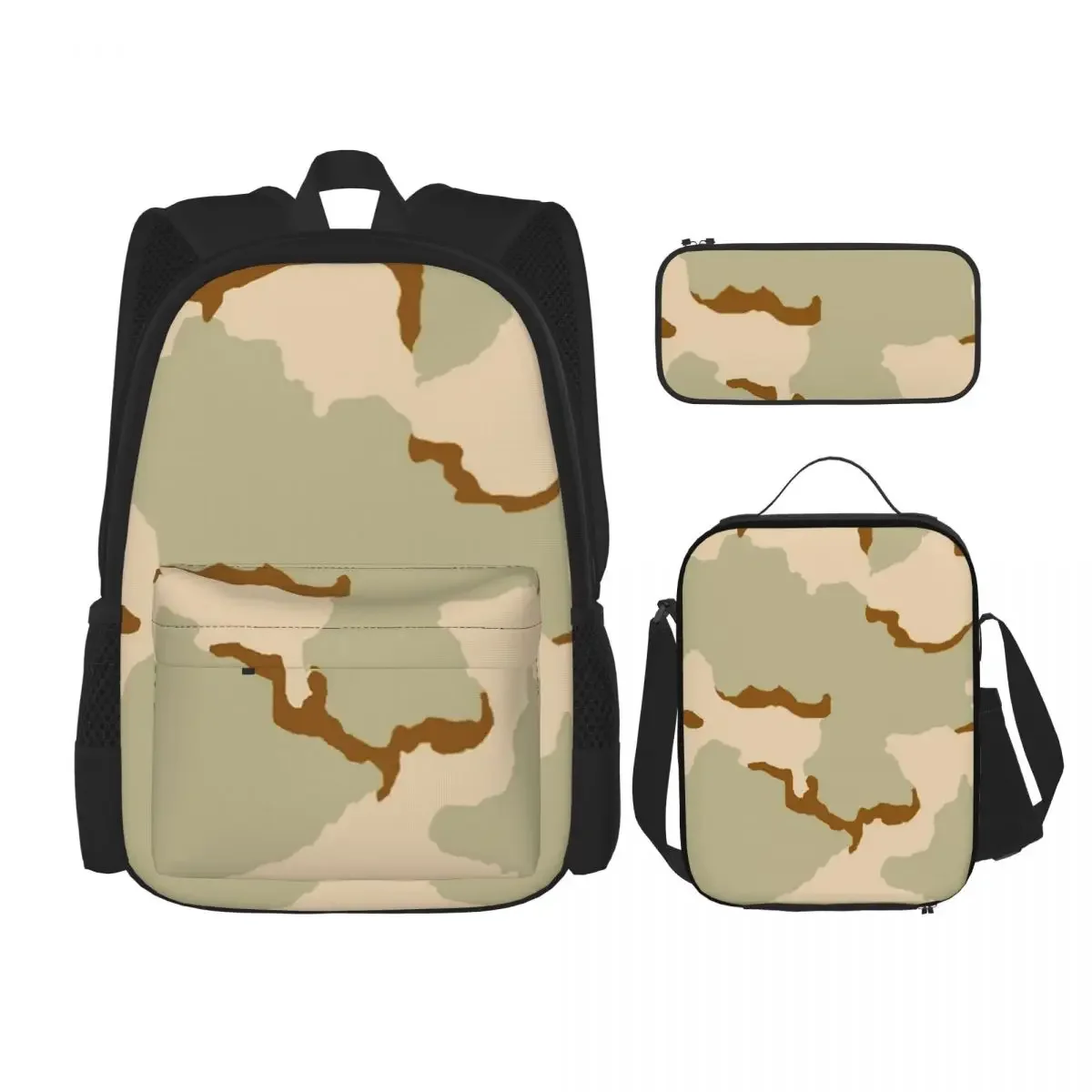 US 3 ColourColor Desert Camouflage Backpacks Boys Girls Bookbag Students School Bags Rucksack Lunch Bag Pen Bag Three-Piece Set