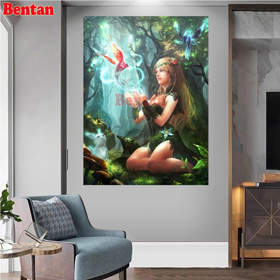 Forest Magic Fairy And Bird Diamond Painting Kit Art Mosaic Paint With Embroidery Cross Stitch Portrait Art 5D Adults Crafts