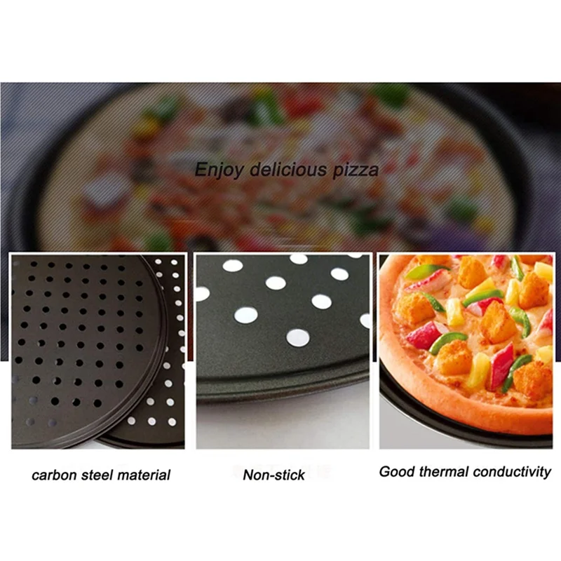 

A19F-4 Pack 11 Inch Personal Perforated Pizza Pans Carbon Steel With Nonstick Coating Easy To Clean Pizza Baking Tray
