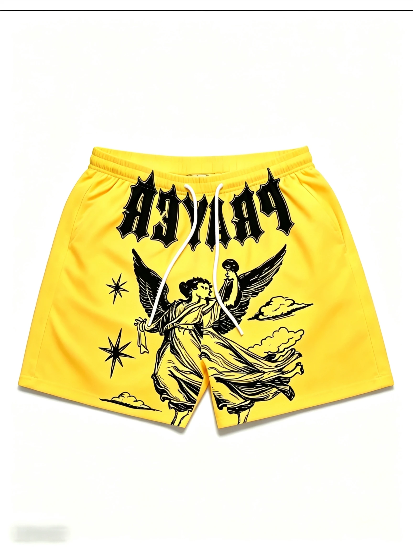 Men's Summer Creative Angel Letter Print Quick Drying Breathable Shorts Outdoor Street Trend Thin Vacation Shorts Moto Pants