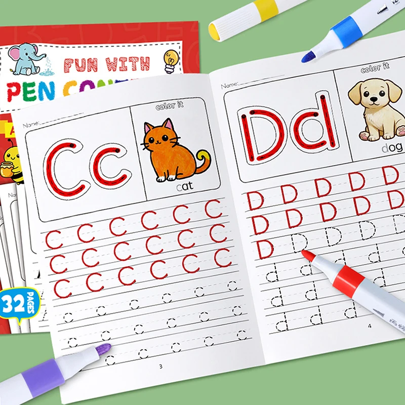Children's Alphabet Practice Books A-Z with Writing And Drawing Activities Illustration Book for Learning Writing