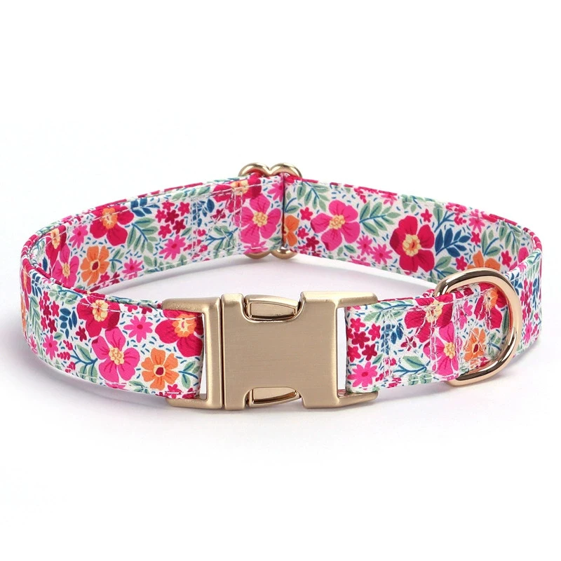 Engraved Dog Collar With Leash Personalized Anti-lost Engraving ID Tag Nameplate Custom Cute Flower Leash And Collar For Dogs view 5