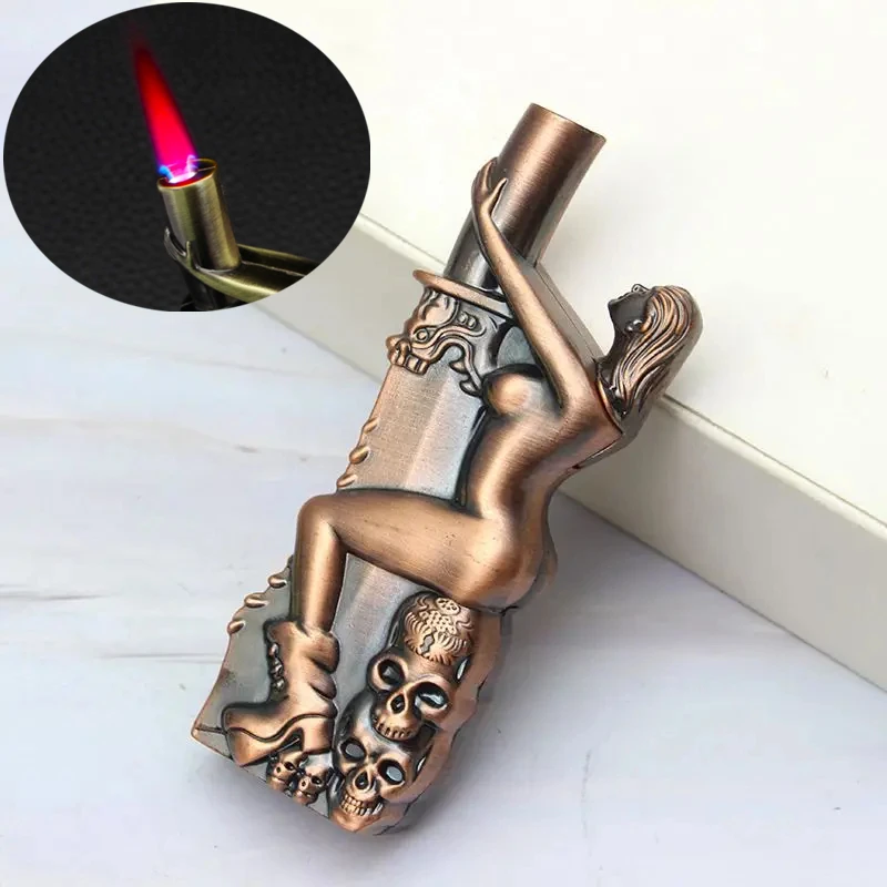

New Metal Enthusiast Inflatable Lighter Windproof Jet Flame Butane Torch Portable Lighter Personalized Smoking Accessories
