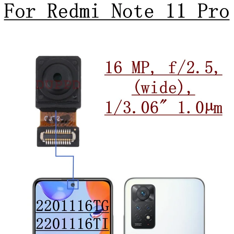 Rear Camera For Xiaomi Redmi Note 11 Pro 2201116TG, 2201116TI Front Selfie Facing Back Main Wide Macro Depth Camera Flex Cable