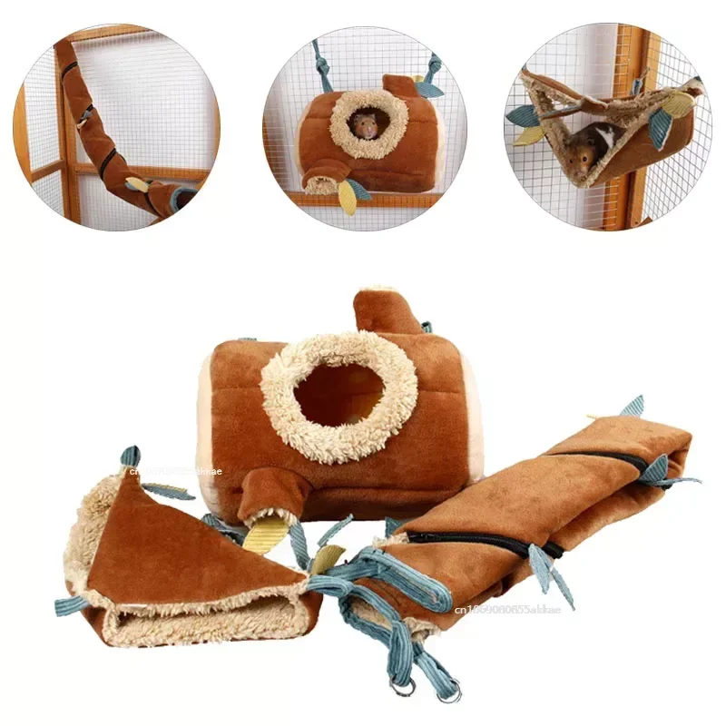 Small Pet Cage Set Mini New Born Animal House Hamster Hammock Nest Hanging Fleece Bed Tunnel Sugar Glider Guinea Pig