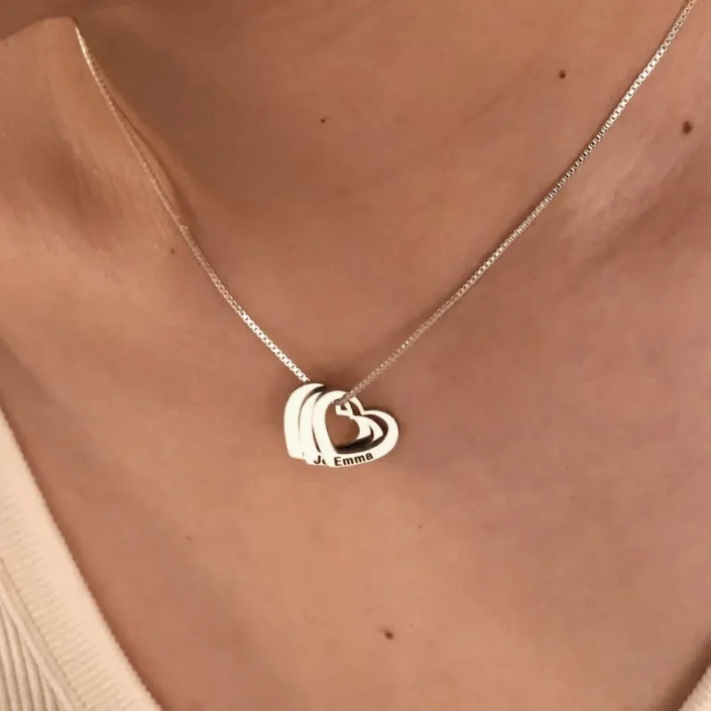 Custom Stainless Steel Heart-Shaped Name Necklace with Delicate Box Chain.Personalized Multi-Heart Pendant & Family Name Jewelry view 3