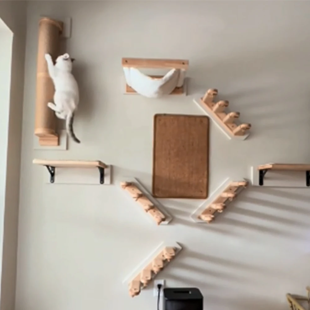 Cat Wall Furniture Climbing Shelf Wall Mounted Steps Stairway With Sisal Rope Scratching Grinding Claws Cat Climbing Ladder