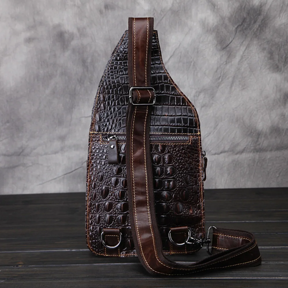 Motaora Echt Lederen Heren Borsttas Vintage Heren Schouder Crossbody Tassen Nieuwe Krokodil Luxe Man Borst Rugzak Kleine Zak