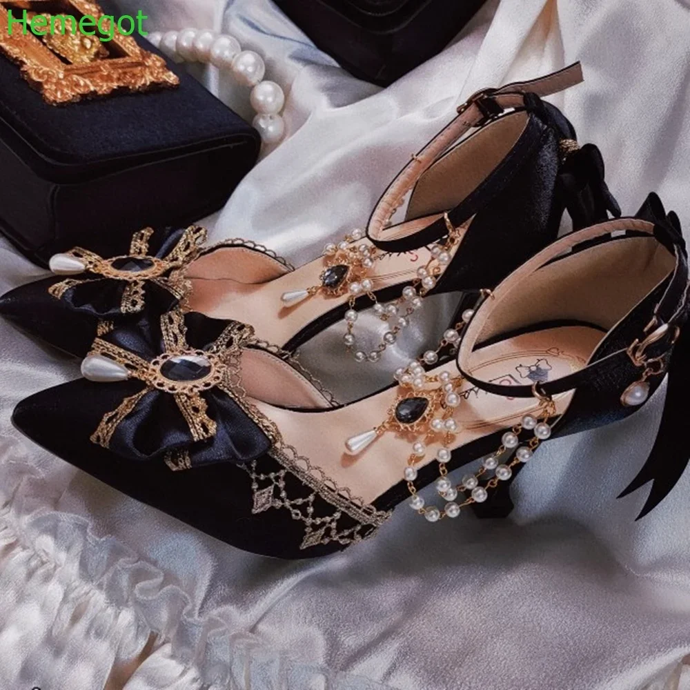 Pearl Crystal Bling Bling Lolita Women Pumps 2024 New Gorgeous Elegant High Heels Pointed Toe Buckle Strap Princess Style Shoes