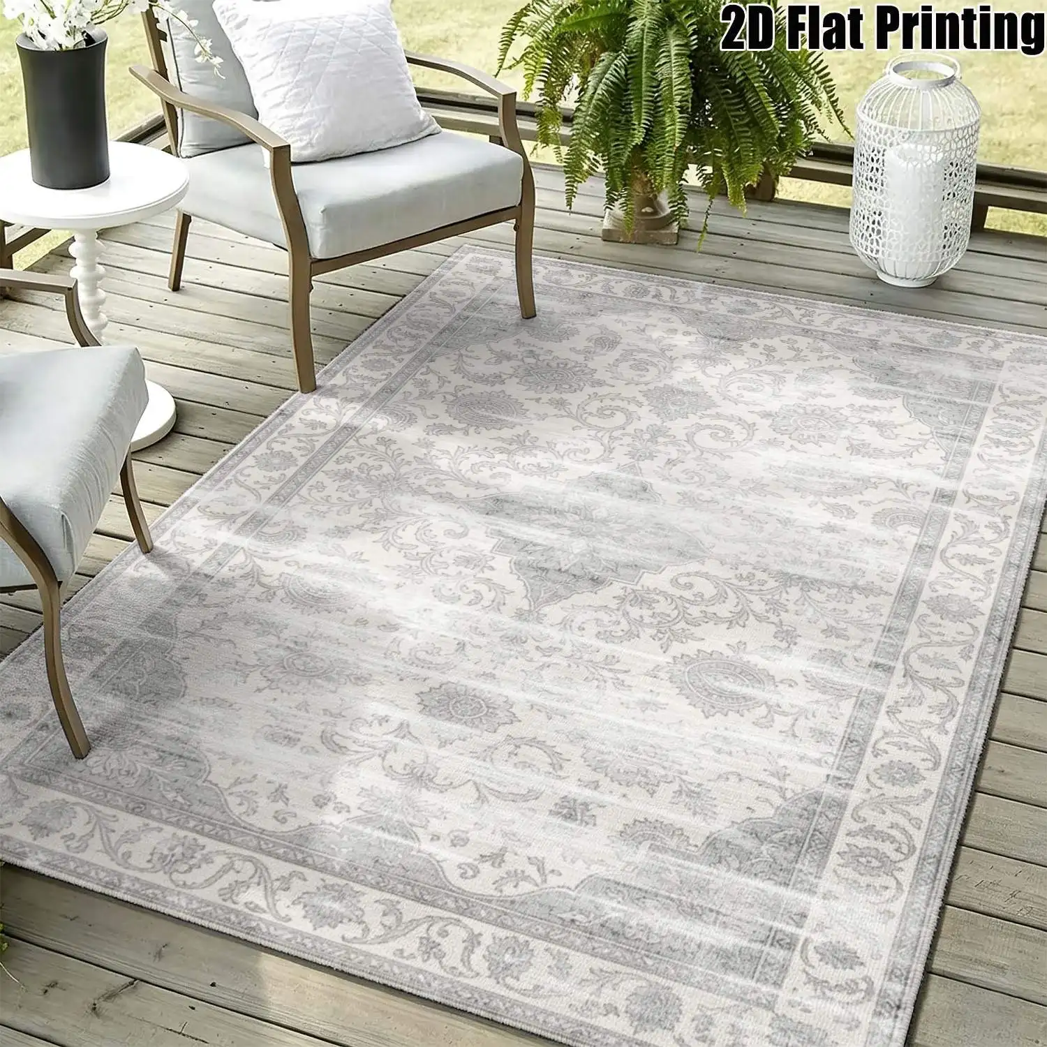 1Pc 2D Printed Gray Retro Scroll Pattern Carpet: European Style Home Decor Mat, Machine Washable, Multi-Size for Multi-Scene Use