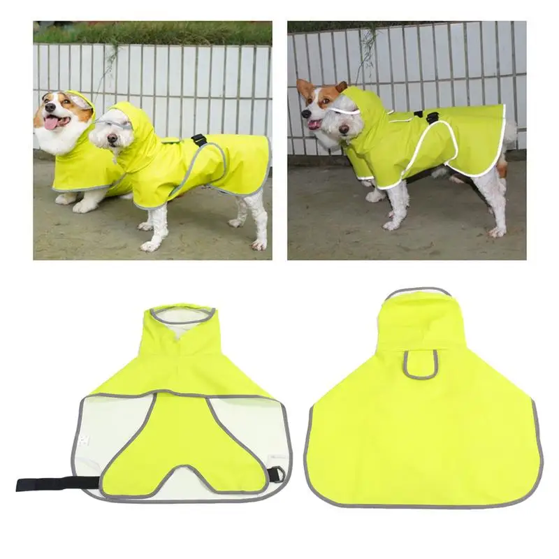 Impermeável Dog Raincoat ajustável com Rope Hole Strip, Impermeável Dog Rain Jacket, Casacos com capuz Snowproof para cachorro, Windproof Pet Clothes