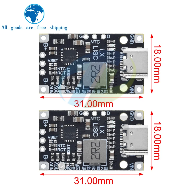 Type-C USB 2/3S BMS 15W 8.4V 12.6V 1.5A Lithium Battery Charging Boost Module With Balanced Support Fast Charge With Indicator