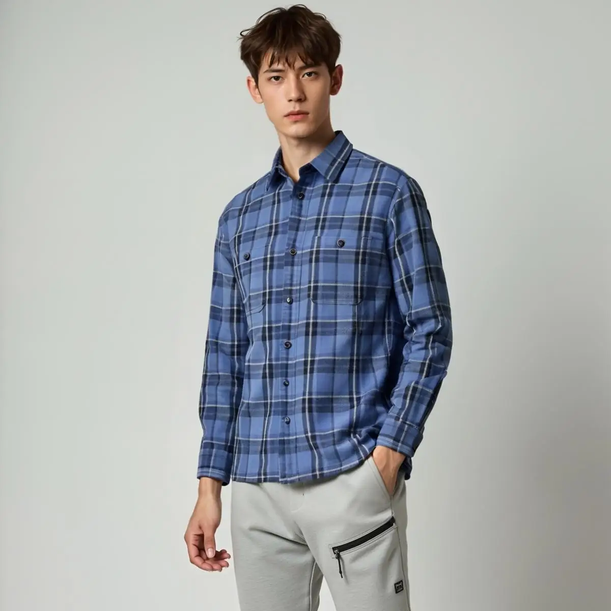 

ex Casual Long Sve Plaid irt, бамбуковый хлопковый наряд для пар, легкий весенний тюнет, дышащий молодежный модный весенний наряд 2023 г.