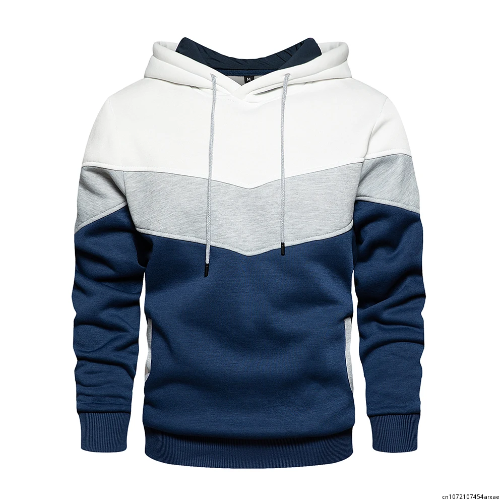 

Men's Patchwork Hooded Sweatshirt Hoodies Clothing Casual Loose Fleece Warm Streetwear Male Fashion Autumn Winter Sports Outwear