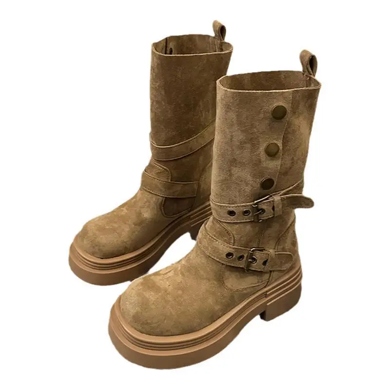 Women's Long Boots Fashion Platform Height Increasing Outdoor Knight Boots  Spring Autumn New Retro Belt Buckle Women Shoes view 5