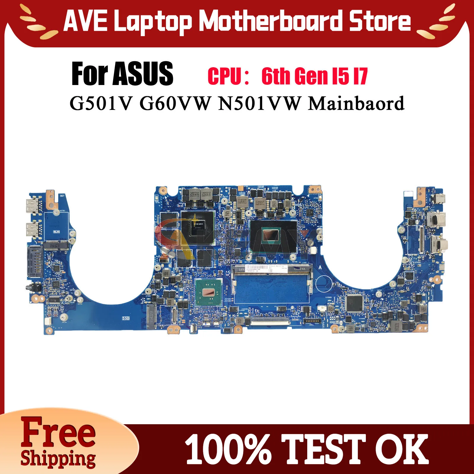

N501VW Laptop Motherboard For ASUS ROG G501V N501V N501VW Notebook Mainboard With I5 I7 CPU 100% tests OK fast shipping stk