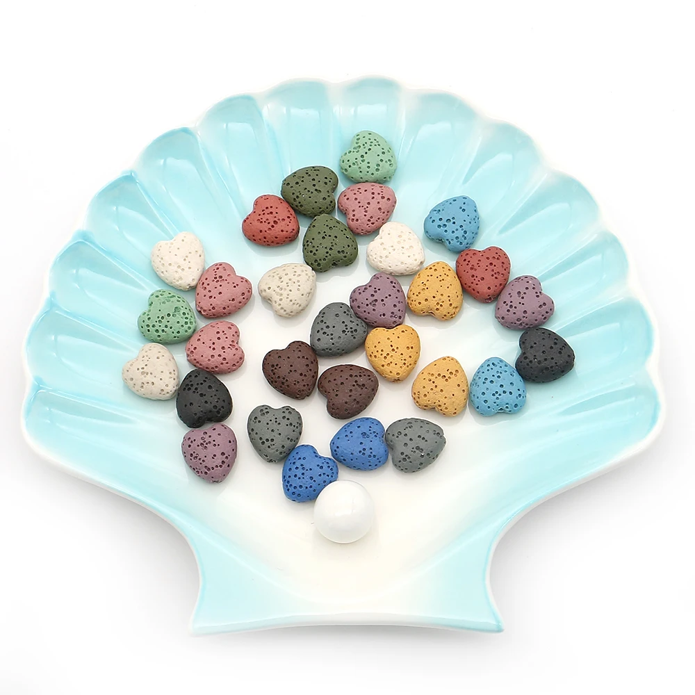 

Heart-shaped Colored Volcanic Rock Beads Natural Stone Straight-hole Loose Beads DIY Valentine's Day Jewelry Accessories 10 Pcs