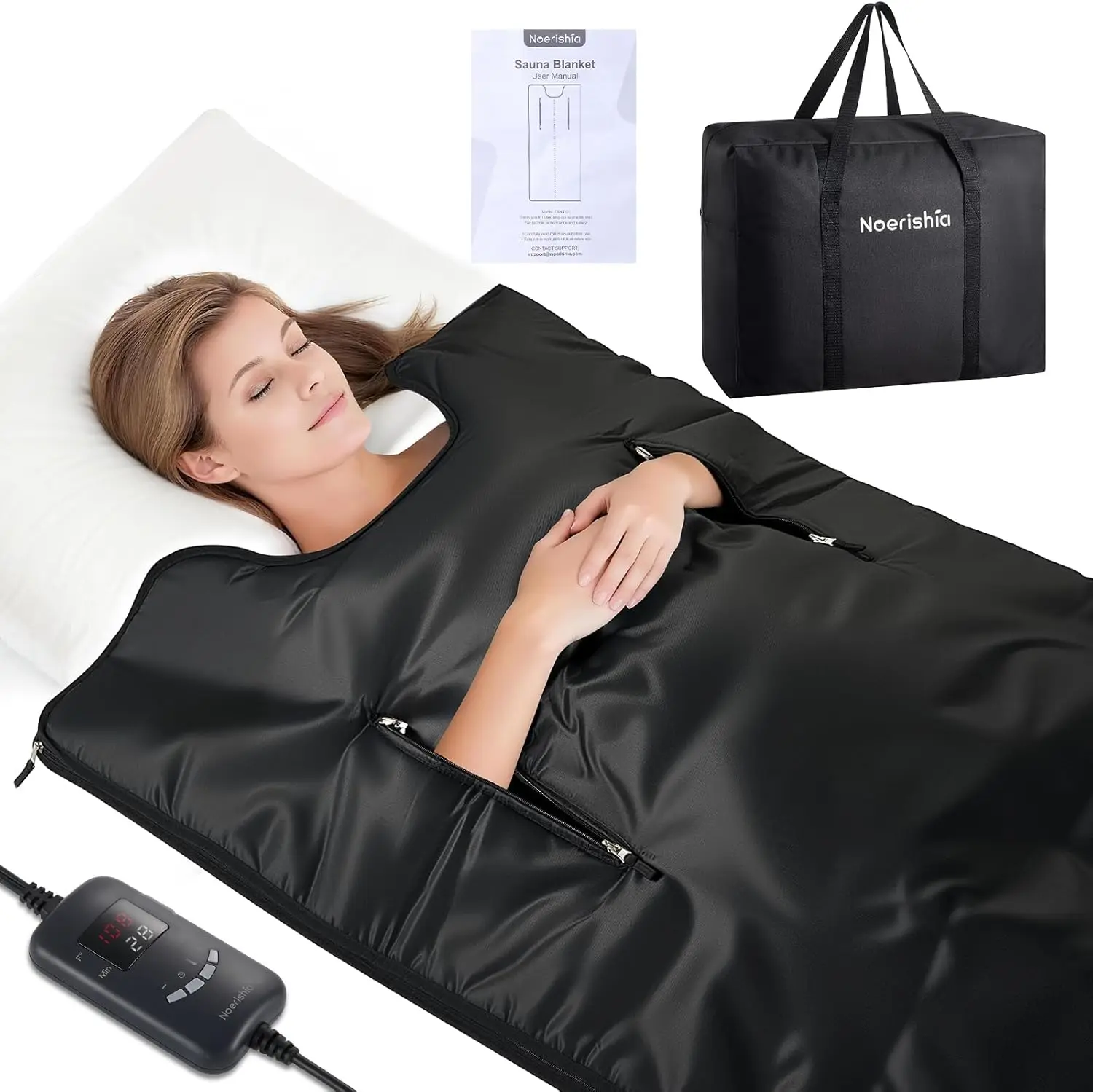 

Portable Sauna Blanket with Remote Control, Adjustable Temperature 88-158℉ & Timer, Foldable Design for Home Relaxation