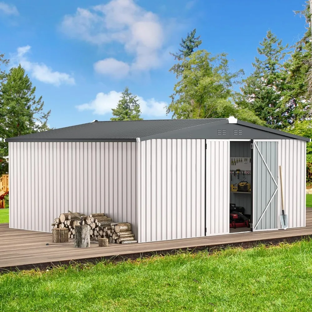 

Shed 14' x 12' Storage Shed, Outdoor Metal Storage Sheds & Outdoor Storage 12x14 with Lockable Doors, Large Yard Shed, Utility