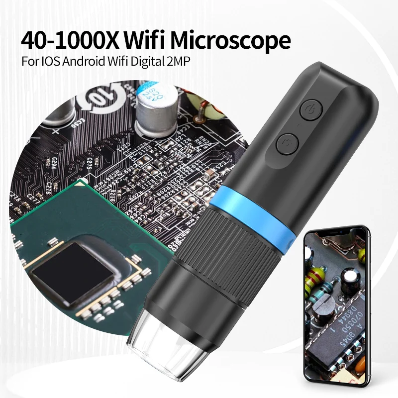 Wifi Digital Microscope 40-1000X 2MP Wireless Microscope Camera Video for Science Observing Coin PCB Plants for Android IOS