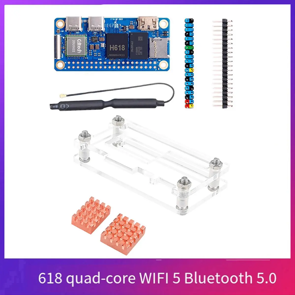 (ABDH) For Orange Pi Zero 2W Development Board 4G RAM+Heat Sink+Case DDR4 Mini PC H618 WiFi5 Bluetooth5.0 Support 4K 60FPS