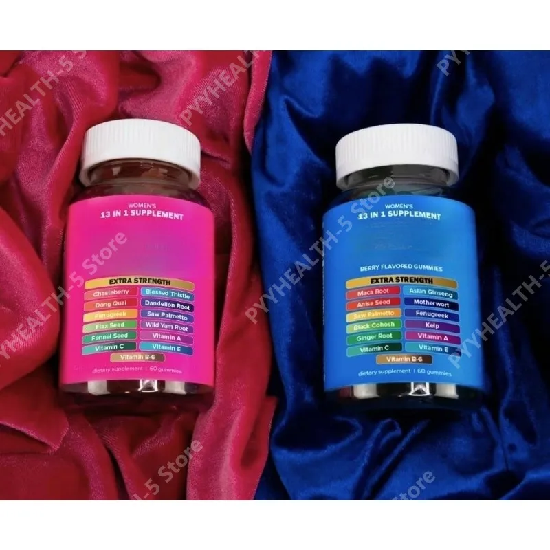 

Жевательные витаминные конфеты для женщин: комплексная поддержка (Top & Peach), травяные и витаминные добавки, вкус ягод, 2 упаковки (120 конфет)