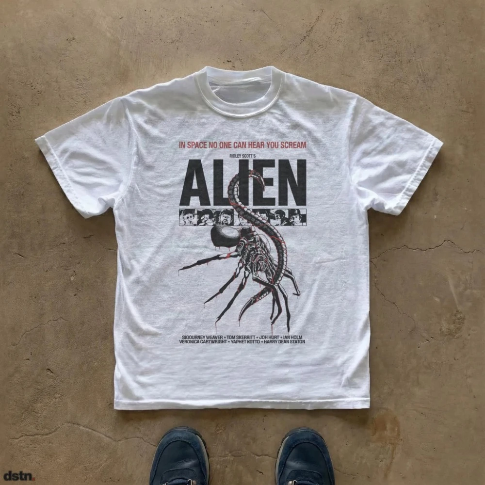 Alien Chestburster Illustration T-Shirt Sci-Fi Horror Movie Tee Clothing Graphic Short Sleeve Shirt Unisex Men Women All-Season