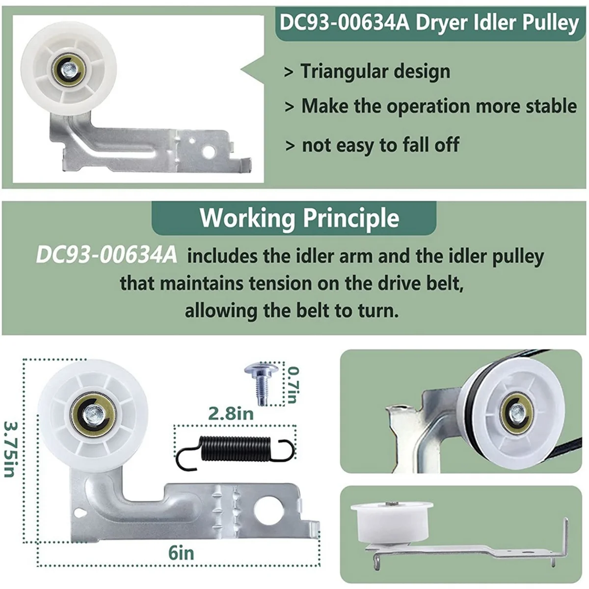 Kit de réparation de sèche-linge pour sèche-linge Samsung comprenant un rouleau de sèche-linge DC97-16782A DC93-00634A une poulie de renvoi 6602-001655,