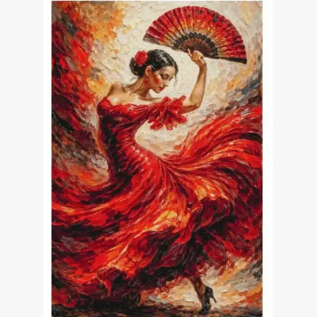 | 11CT 14CT 16CT DIY Stamped Cross Stitch Kit with Printed Canvas and Cotton Threads, Embroidery Ne[ZZ8520-Flamingo Red Dancer]