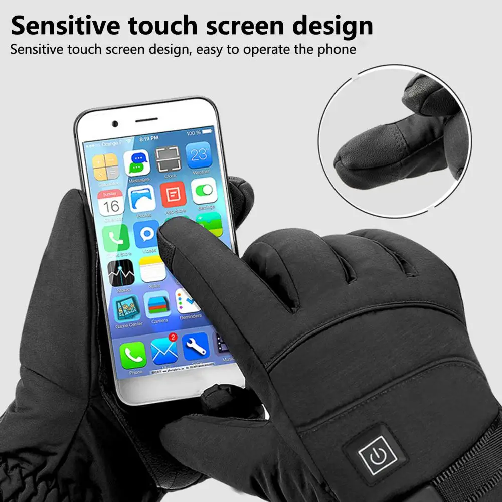 1 Pair Heating Gloves Touchscreen Waterproof Three Gears Windproof Keep Warm Electric Heating Ski Motorcycle Warm Gloves for Cyc