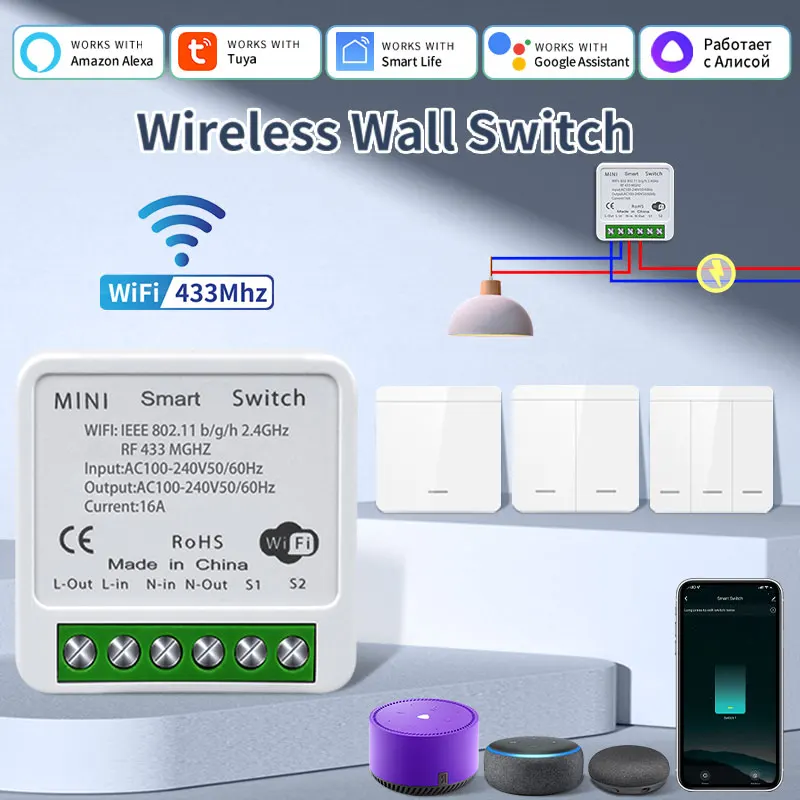 Tuya WiFi Smart Switch For Lighting RF 433MHz Wireless Switch Smart Life APP Voice Control Work With Google Home Alexa Alice