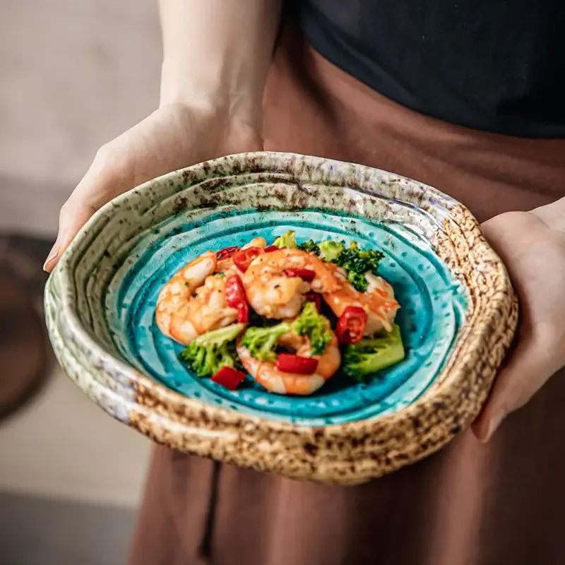 Vintage Ceramic Blue Thread Dinner Plate 7 Inches Shaped Fruit Salad Dessert Dishes Western Pasta Breakfast Cake Plate Irregular