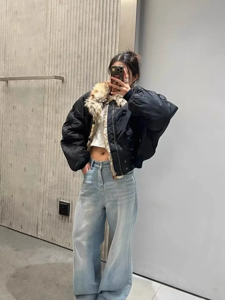Heavy Protocol index fur collar mountain carving double-sided wear thickened cotton clothes design sense flight jacket