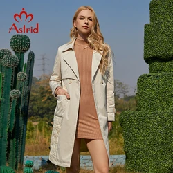 Astrid Spring Women's Trench Coat Fashion Stitching Jacket Long Turn Down Collar Belt Warm Thin Parkas Beige Overcoat ZM-20087