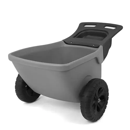Easy Haul Durable Wheelbarrow with Garden Tool Storage Tray - Large Easy Turn Wheels - Gray - Made in USA