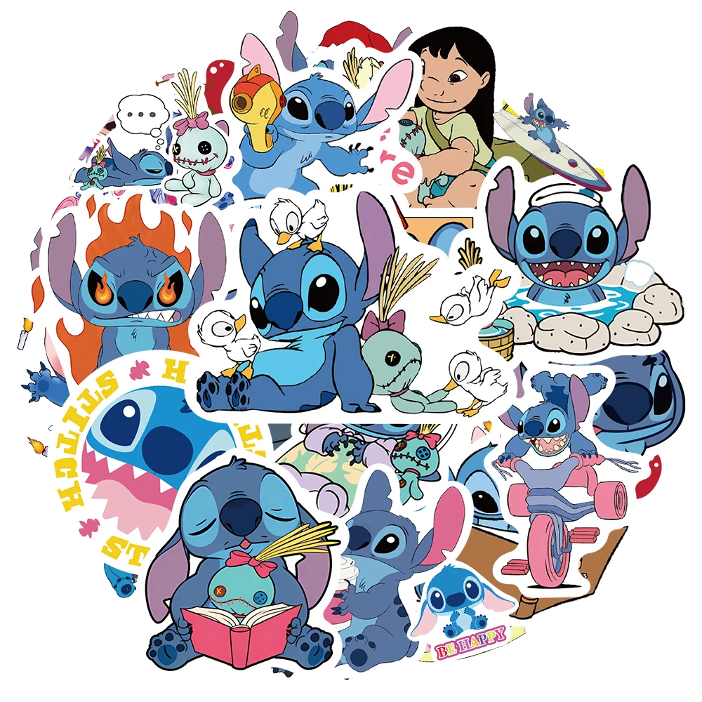 

10/30/50/100pcs Cute Disney Cartoon Stitch Stickers Anime Decals DIY Water Bottle Luggage Phone Classic Kids Toy Sticker Packing