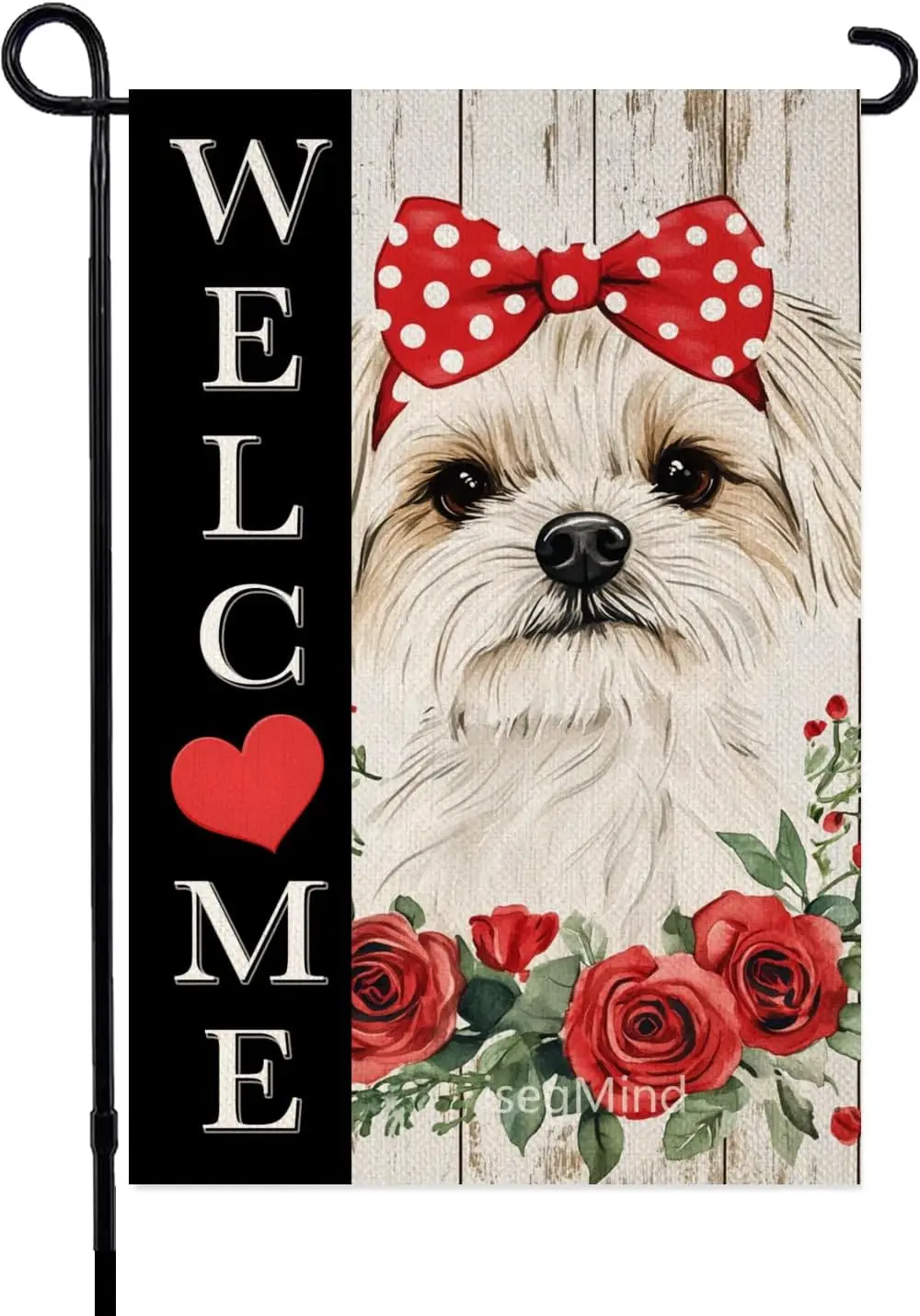 Welcome Garden Flag Valentines Day Floral Maltese Garden Flag 12x18 Inch Double Sided for Outside Welcome Roses Small Burlap WWP