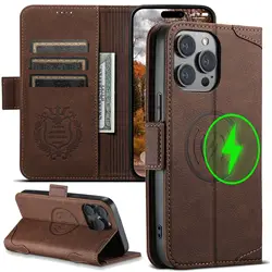 Magnetic Wireless Charge Case for iPhone 17 Pro Max 14 12 13 15 16 Pro Max Plus Shockproof Leather Wallet Card Slots Flip Cover