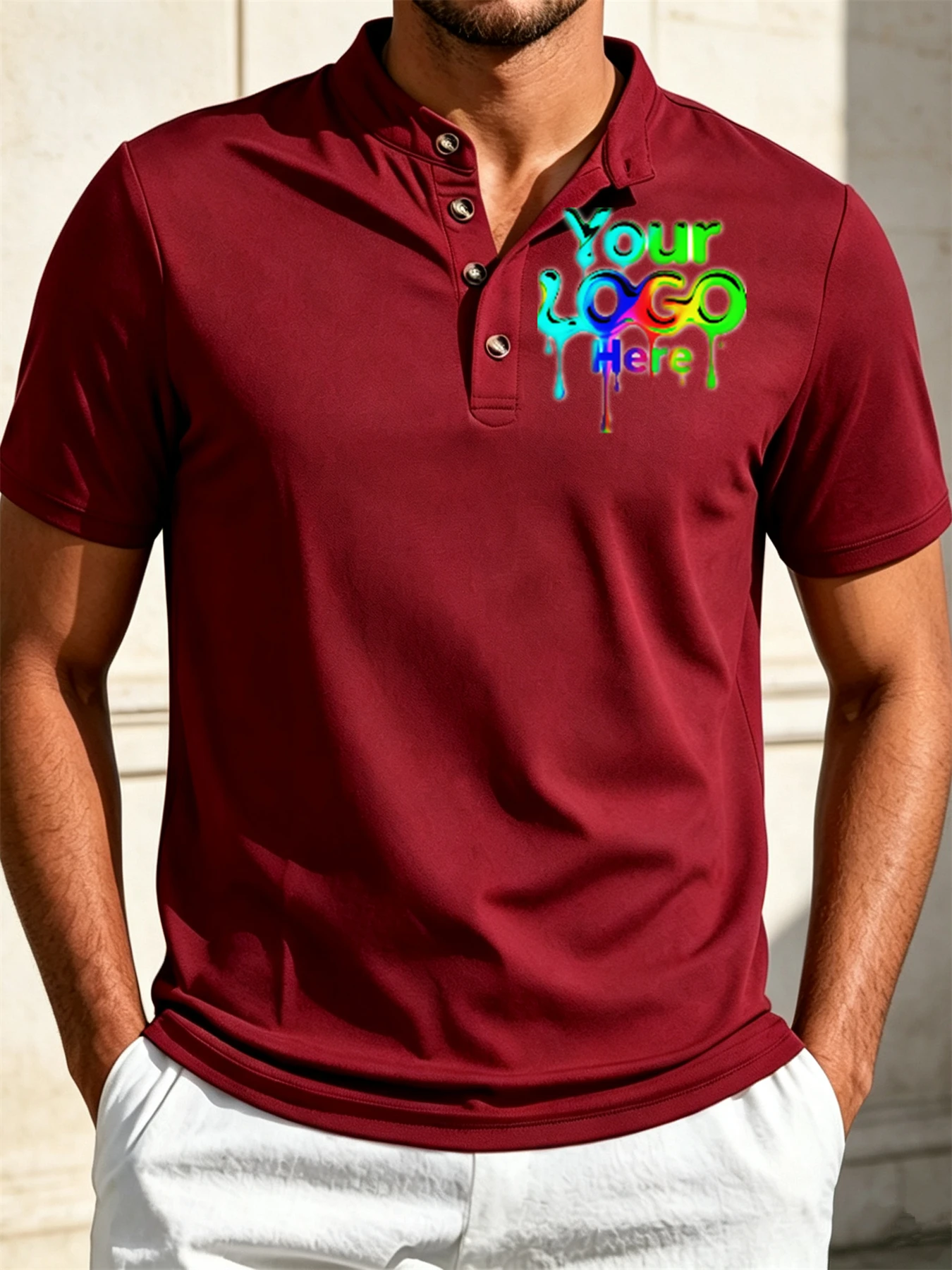 Men's casual polo shirt with collar and short sleeves - Customized for graduation season. Customizable with a self-defined photo
