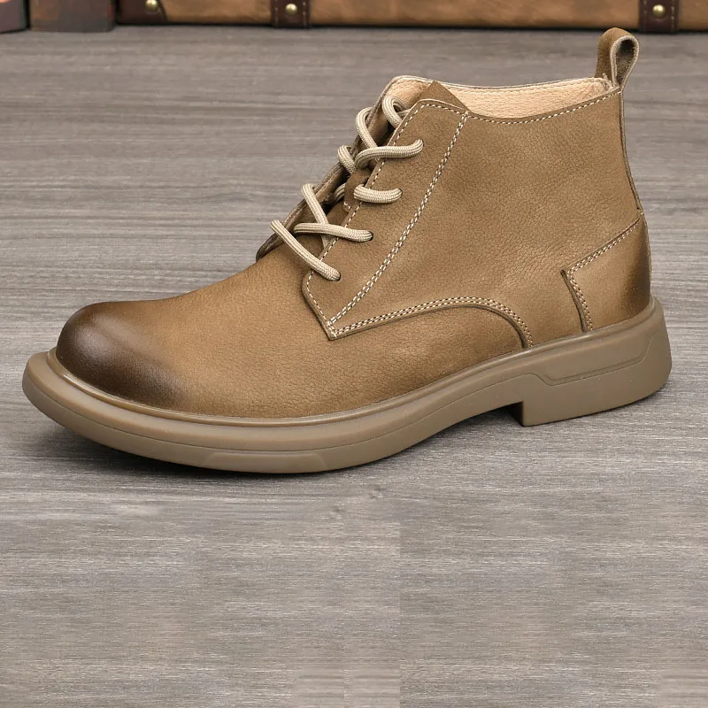 LIHUAMAO Botas de trabajo de cuero de vaca de grado A, botas de motocicleta, botas occidentales, zapatos informales para hombre, calzado para exteriores, botas de senderismo