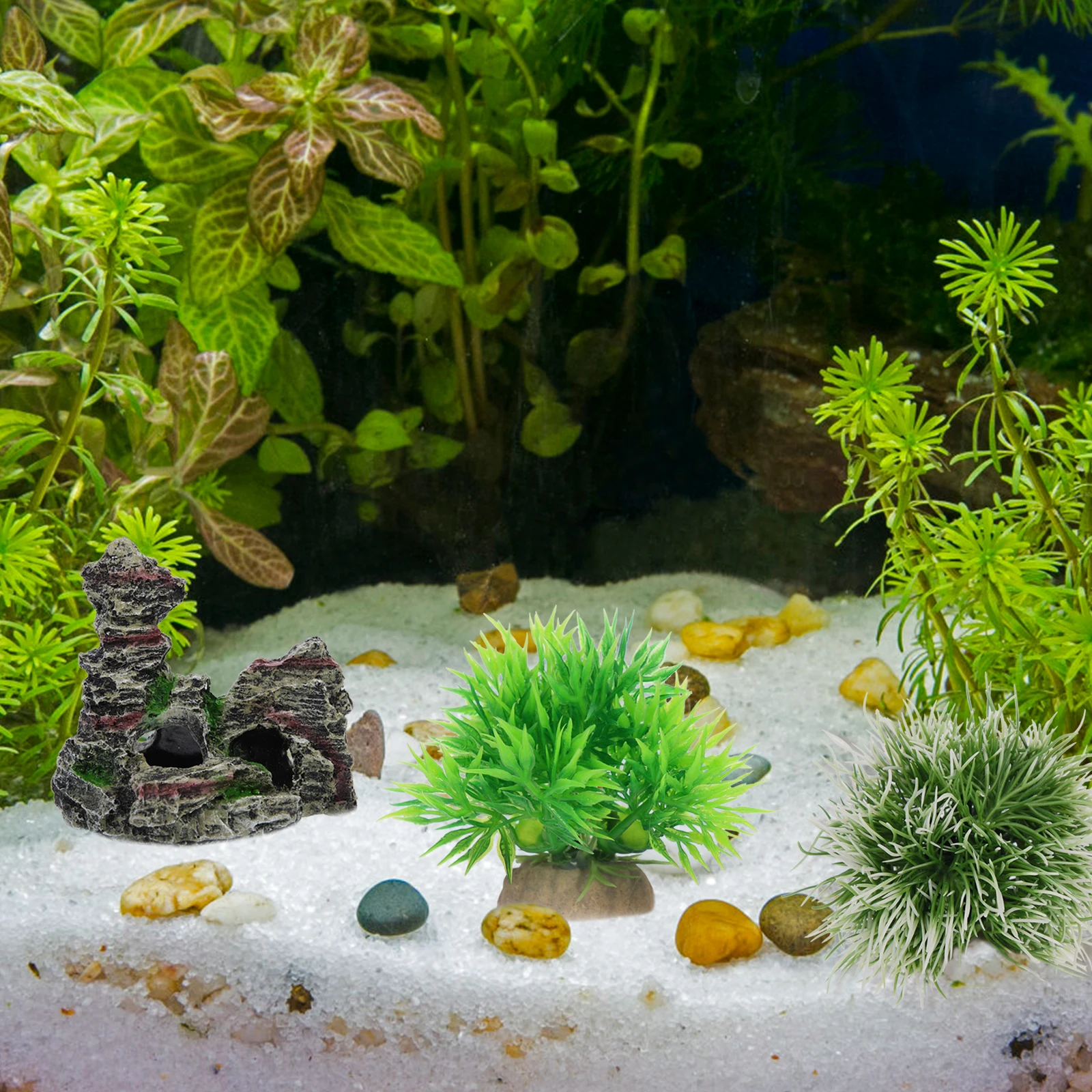 

1 set Fish Tank Decoration Set Aquarium Plants Artificial Plastic Landscape Decor Underwater Mountain Grass Pet Supplies
