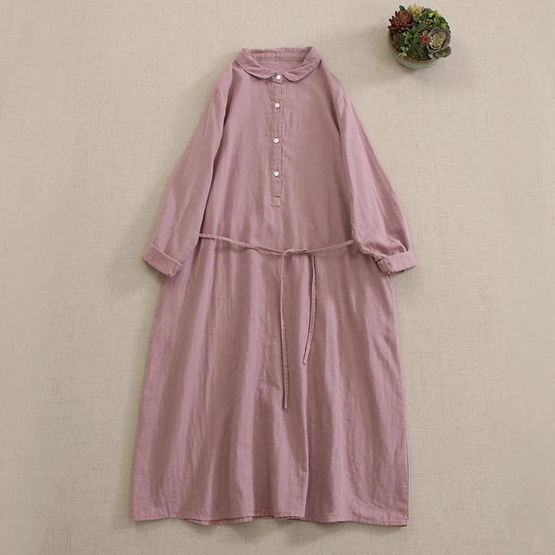 Japonês doce mori menina dupla camada vestido de algodão feminino primavera nova meia gola aberta manga longa casual solto midi vestidos