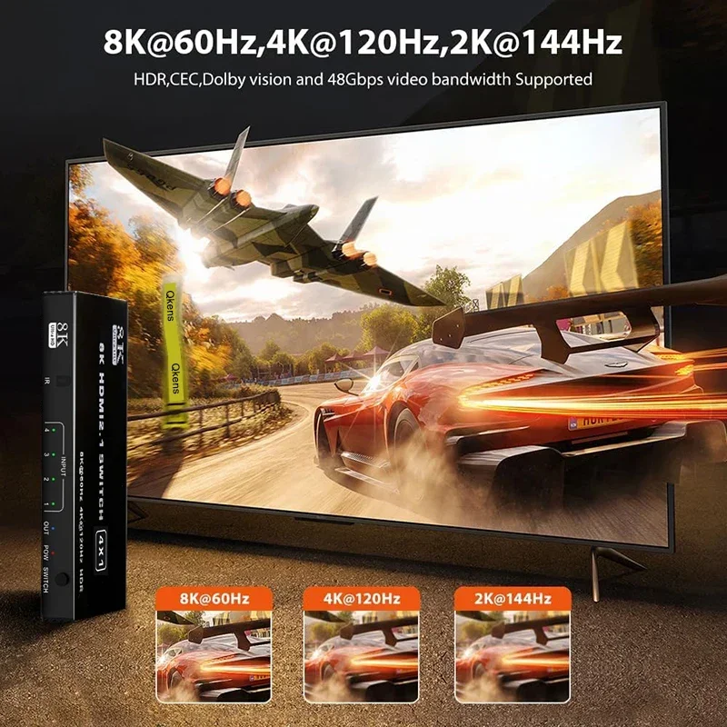 8K@60 HDMI Switch 4x1 4 in 1 Out Display Video Converter 2K@144Hz 4K@120Hz HDMI 2.1 3D HDR for PS5 Xbox Laptop PC To TV Monitor