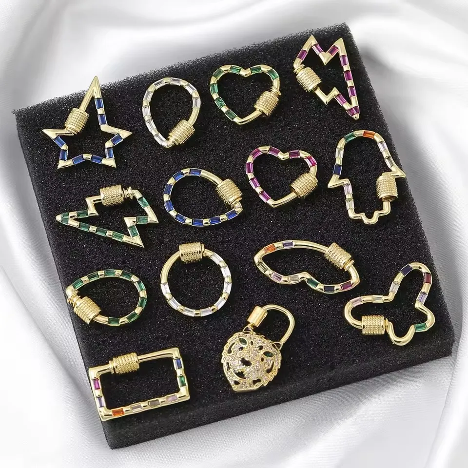 Juya Handmade 18K Gold Plated Fasteners Screw Lock Carabiner Clasps Accessories For DIY Women Mesh Chains Pendant Jewelry Making