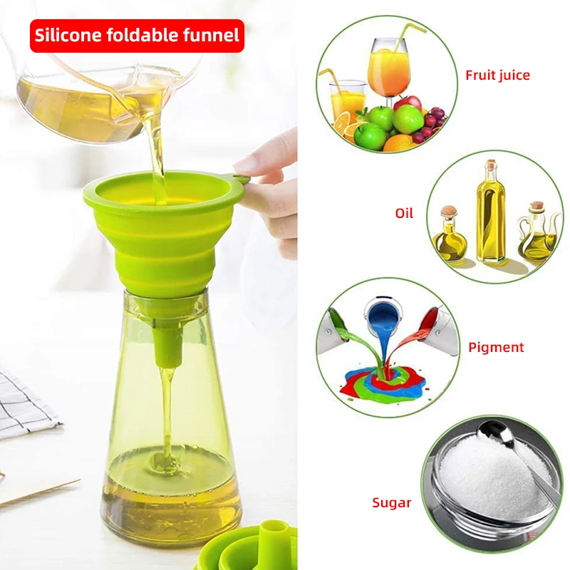 

Obelix Silicone Collapsible Foldable Funnel Household Kitchen Cooking Tools Portable Wine Salt Sugar Mini Portable Oil Funnels