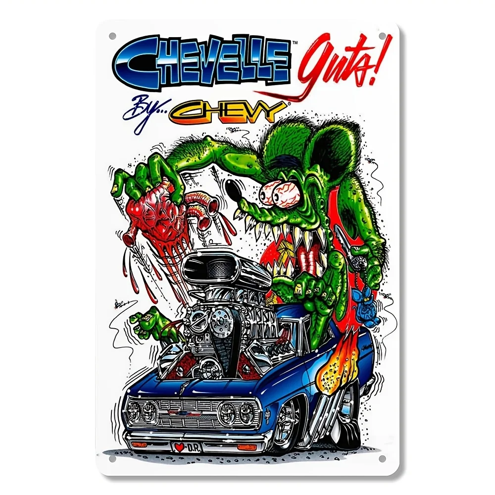 Hot Rod Rat Fink Racing Metal Wall Art, Vintage-Inspired Iron Sign, , Classic Car Enthusiast Decor, Collectible Auto Show