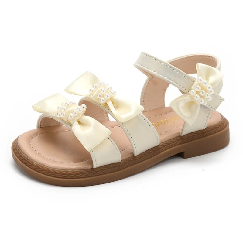 

Children's Sandals 2025 Summer New Pearl Bow Open Toe Girl's Princess Shoes Soft Bottom Anti Slip Kids' Casual Beach Shoes