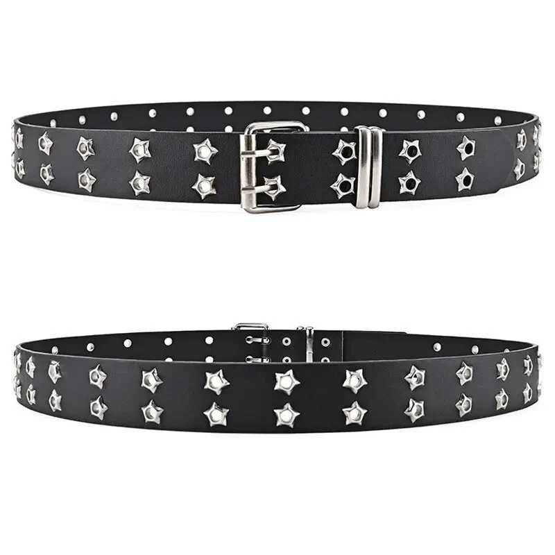 110cm Unisex Men Belts For Women High Quality Double Hole Star Eyelet Hip Hop Rock Style Subculture Y2K Belt Punch Free Size