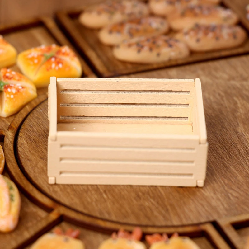 Caja de almacenamiento de marco de madera en miniatura para casa de muñecas, cesta de frutas, modelo de casa de muñecas, accesorios de decoración de escena de vida, 1:12