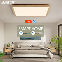 MARPOU Smart LED Ceiling Lamp Wood Grain App Voice Control Alexa/Google Remote Control Square Ceiling Lights Living Room CCT